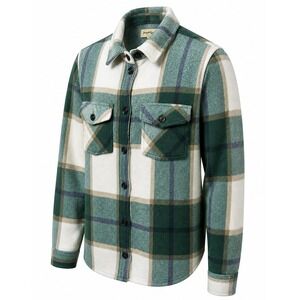 Young Hearts Run Free Shacket Womens L Fleece Plaid Hunter Green White Modern